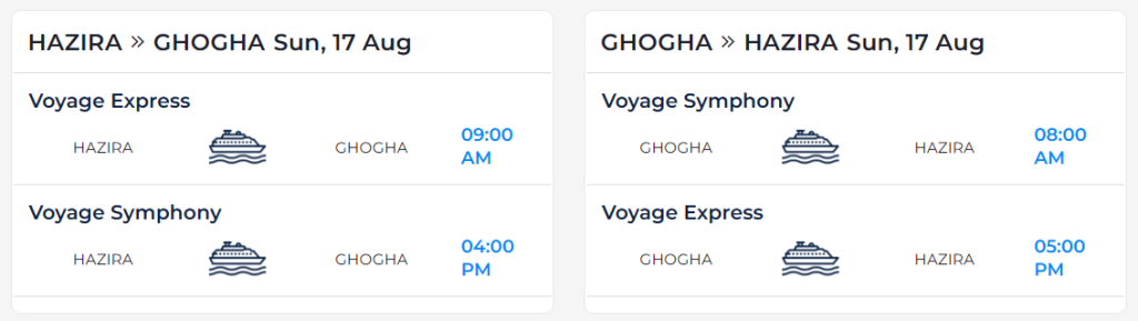 ro ro ferry time bhavnagar surat daily