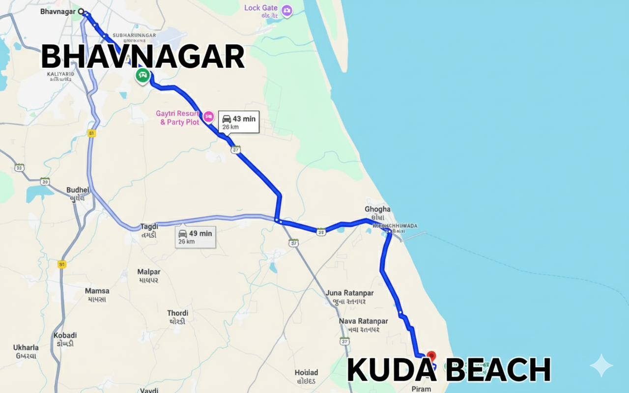 Bhavnagar to Kuda direction Image
