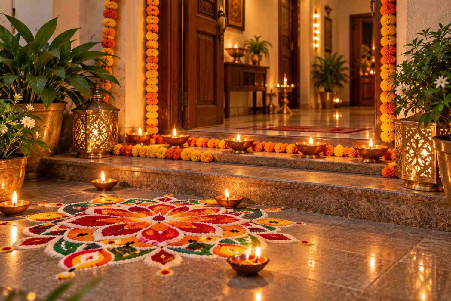 Bestu Varas 2026 Gujarati New Year rangoli and diyas