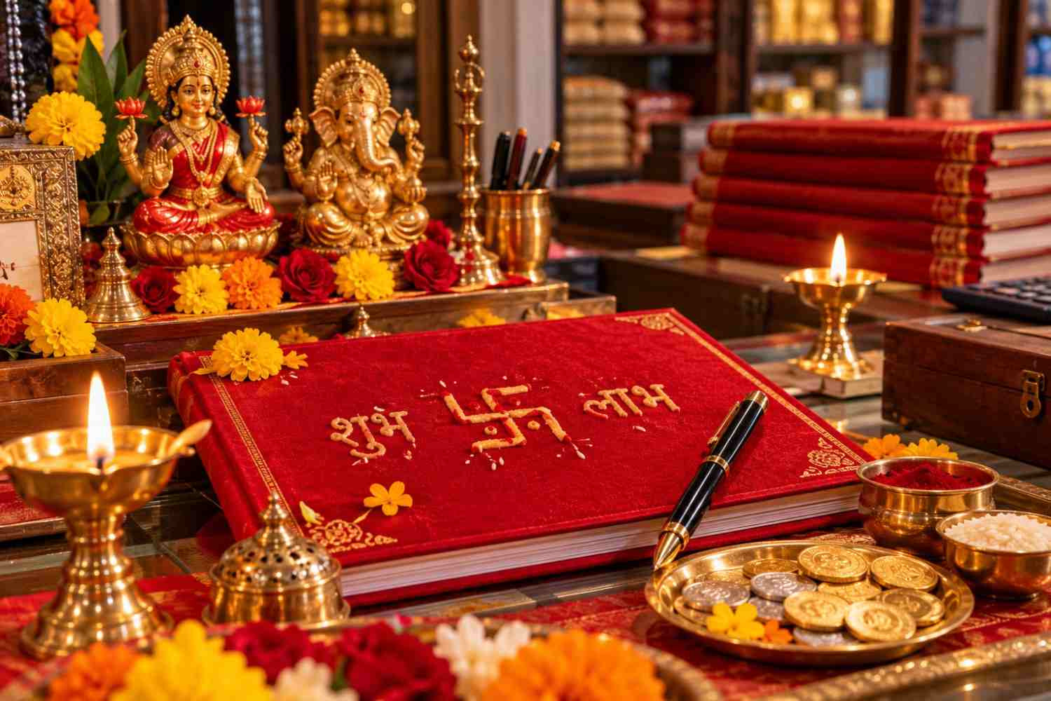 Chopda Pujan 2026 with new chopda marked Shubh Labh and Swastik